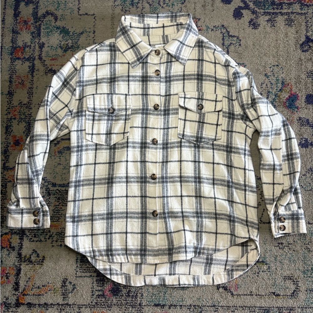With Love YMI Plaid Flannel Shacket Size Small Button Down Long Boyfriend Boxy